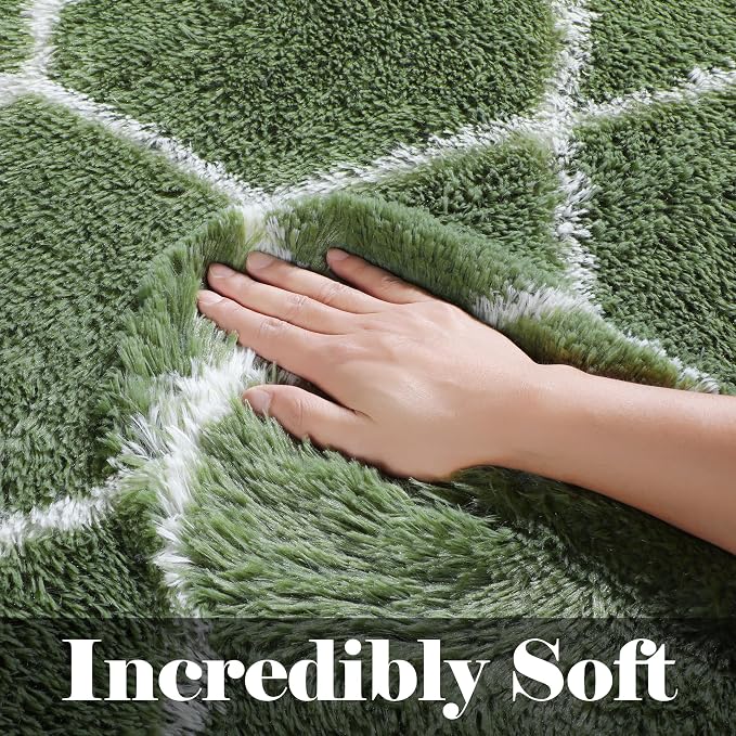 ONASAR Area Rugs for Bedroom Living Room, 4x6 Fluffy Olive Green and White - Image 2