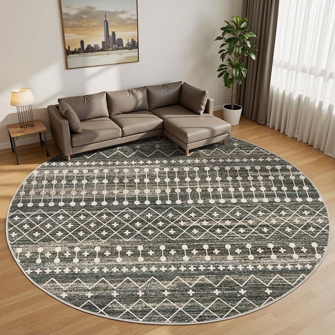Miukiki Round Rugs 8ft Washable Moroccan Circle Rug - Image 6