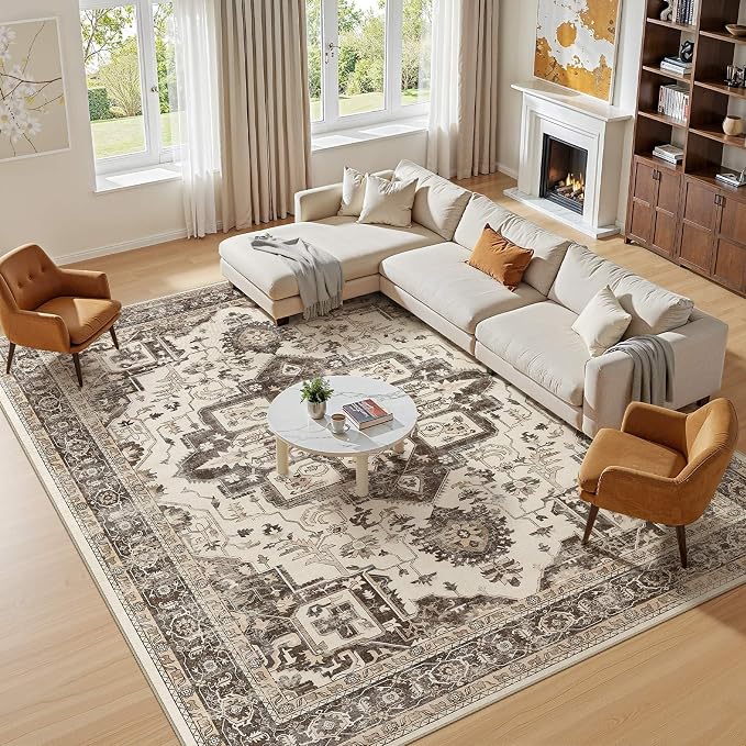 10x12 Washable Area Rugs for Living Room, Large Rug Non Slip Backing Vintage - Image 4