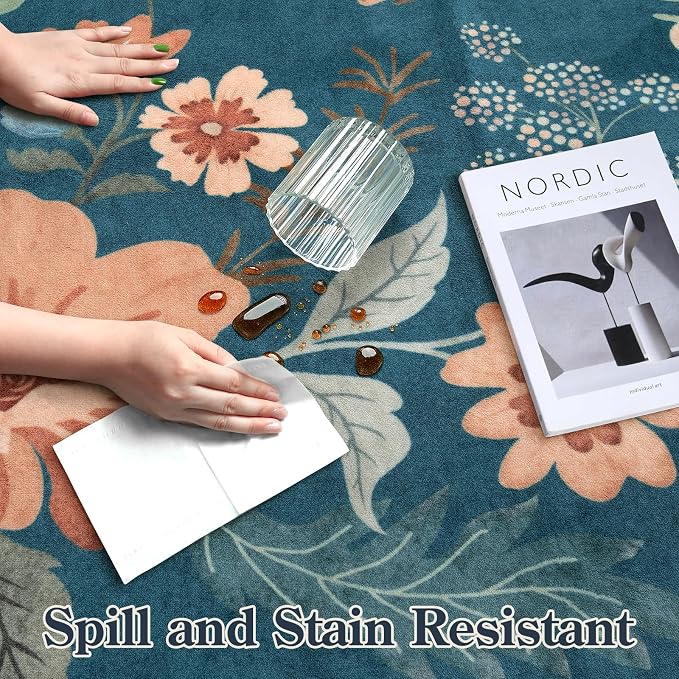 Lahome Floral Machine Washable Rug, 3x5 Rug Non Slip Soft Bedroom Rugs - Image 6