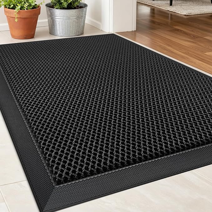 Front Door Mat, Heavy Duty Non-Slip Rubber Dirt Trapper, Quick-Dry Low-Profile by WELDUN