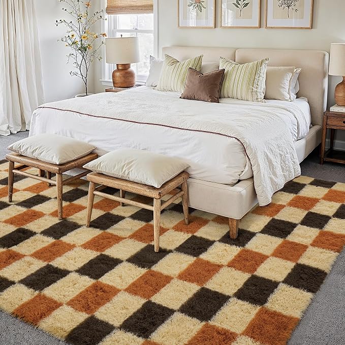 PureCozy Checkered Rug 8x10 for Living Room, Colorful Modern Shag Rug Washable - Image 3