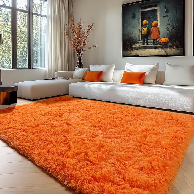 ONASAR Orange Rugs for Living Room Bedroom, 5x8 Fluffy Bedside Area Rug by ONASAR