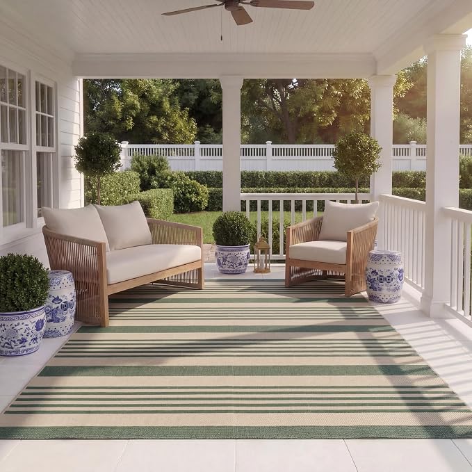 SAFAVIEH Courtyard Collection 9' x 12' Beige/Dark Green CY6062 Stripe by Unknown