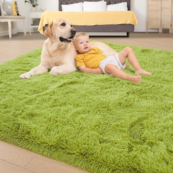 Tepook Fluffy Grass Green Rugs for Living Room Bedroom, 8x10 Soft Area Rug Moss - Image 4