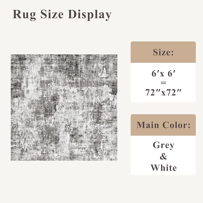 ZHXXUJ Washable 6x6 Square Area Rug – Non Slip Modern Abstract - Image 2
