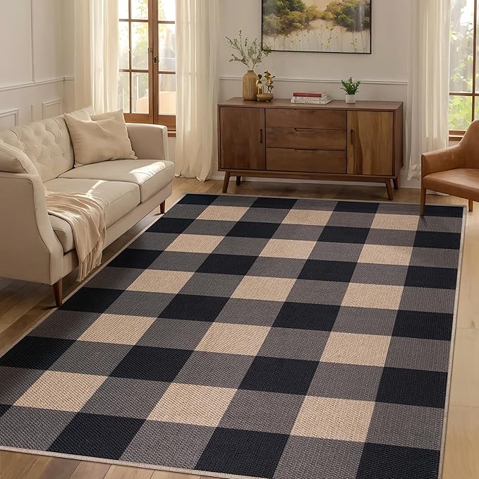 Tangsoo Checkered Easy Jute Rug, 3x5 Washable Area Rug - Image 2