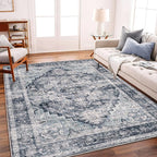 CHAMPLANT Washable Area Rug 8'x10' Dark Blue Retro Boho Design Non-Shedding - Image 2