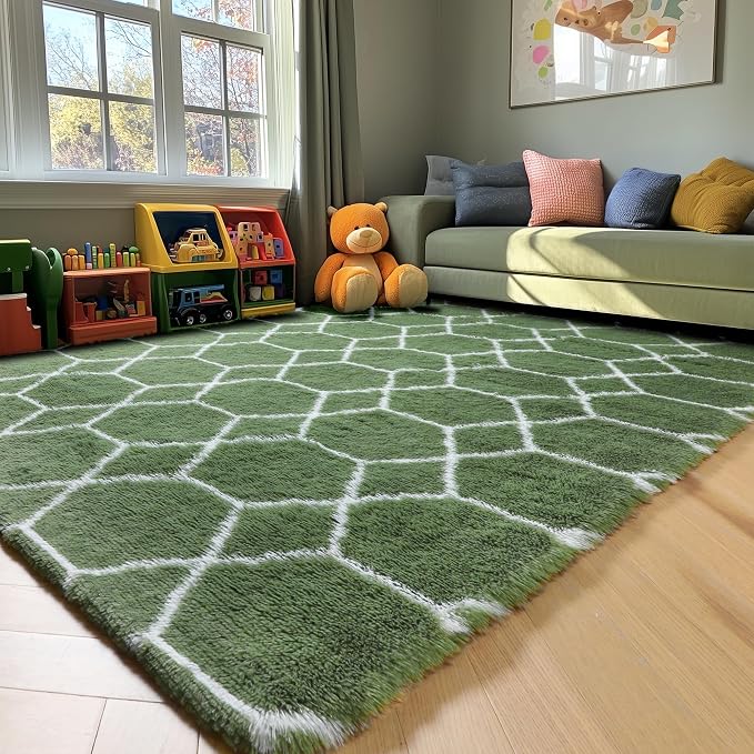 ONASAR 5x7 Area Rugs for Living Room Bedroom, Fluffy Olive Green and White - Image 9