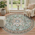 Round Area Rug for Living Room: 4 ft Washable Vintage Boho Soft Thin Circle Rug - Image 2