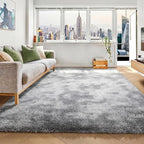 ONASAR Area Rugs for Bedroom Living Room, 4x6 Tie-Dyed Light Grey Fluffy Shaggy by ONASAR
