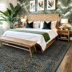 Washable Vintage 5x8 Living Room Rug, Dark Green Floral Area Rug - Image 4