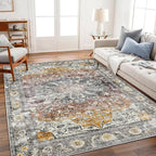 CHAMPLANT Area Rug 6x9 Washable Rug Brown Grey Vintage Traditional Distressed by CHAMPLANT