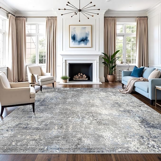 12x12 Extra Large Square Rug Modern Neutral Abstract Living Room Carpet by BYYVOORugsforYourHome