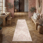 2x6 Washable Neutral Runner Rug Pink Vintage Hallway Kitchen Carpet Non-Slip - Image 3