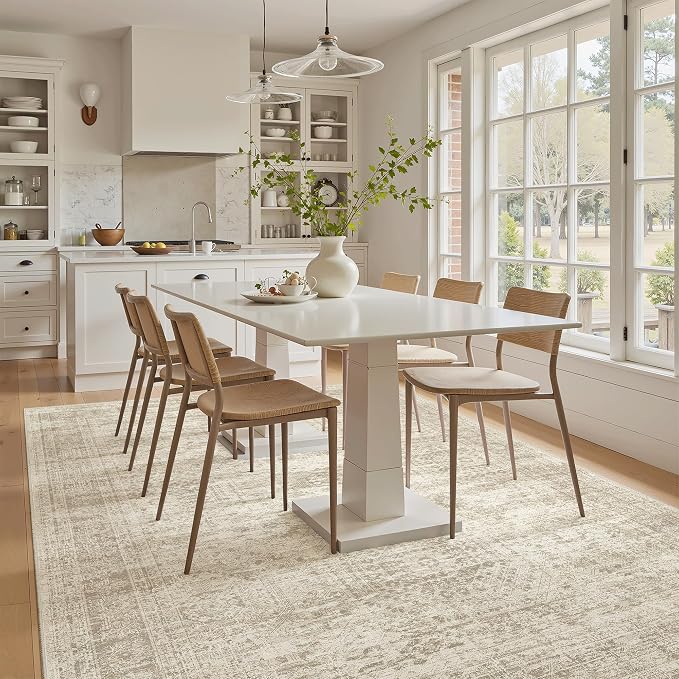 Soalmost 5x8 Area Rugs Beige Low Pile Indoor Washable Trendy Faded Style Rugs - Image 3