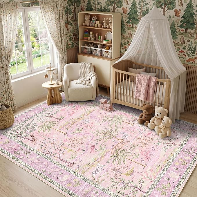 8x10 Washable Rug for Living Room Purple Animal Print Large Bedroom Rugs Non - Image 2