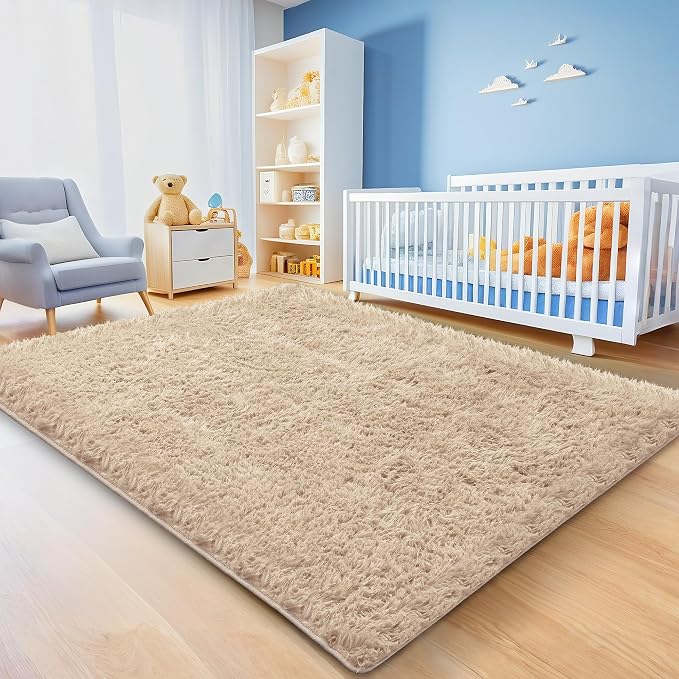 5x7 Beige Area Rugs for Living Room, Fluffy Shag Rug for Bedroom Boys Kids - Image 4