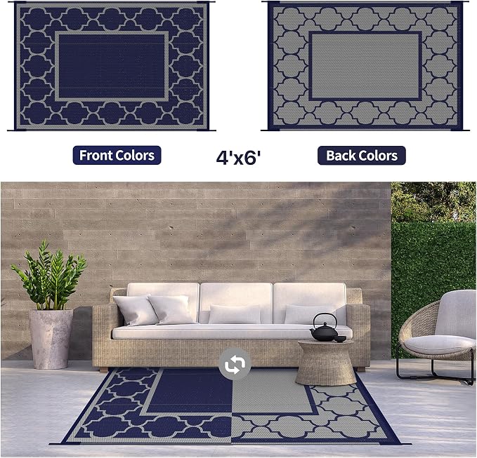 GENIMO 4 ' x 6 ' Outdoor Rug for Patio Clearance, Waterproof Indoor Outdoor - Image 4