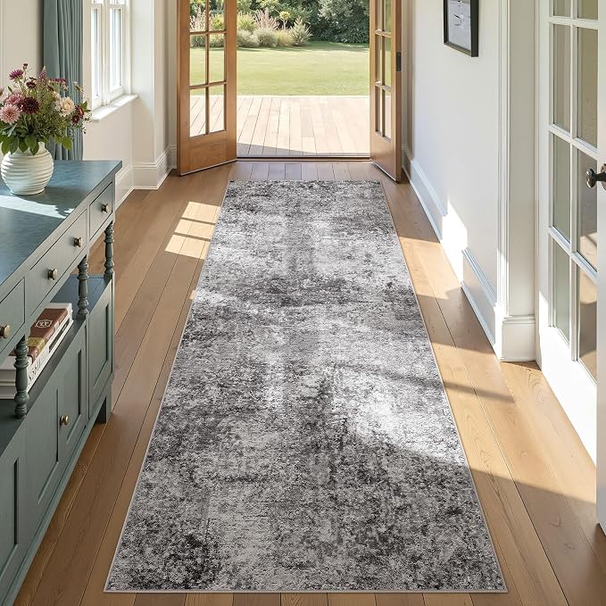 DMOYEST Washable Runner Rug for Hallway: 3x8 Neutral Modern Abstract Low Pile by DMOYEST