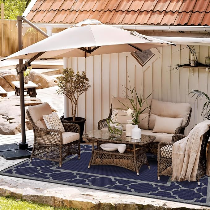 GENIMO Outdoor Rug 5' x 8' Patio Waterproof, Foldable Reversible Plastic Straw - Image 2