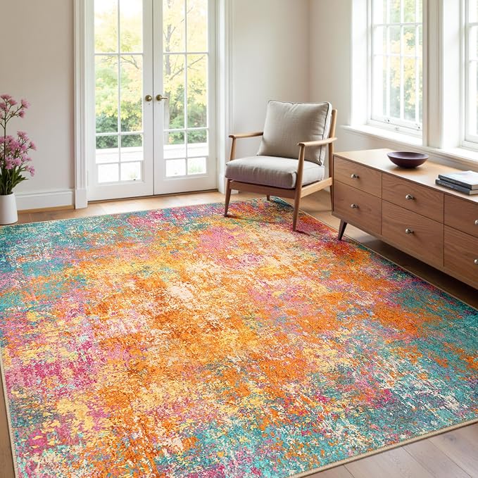 RELEANY Washable Area Rugs 4'x6' Non-Slip Modern Abstract Soft by RELEANY