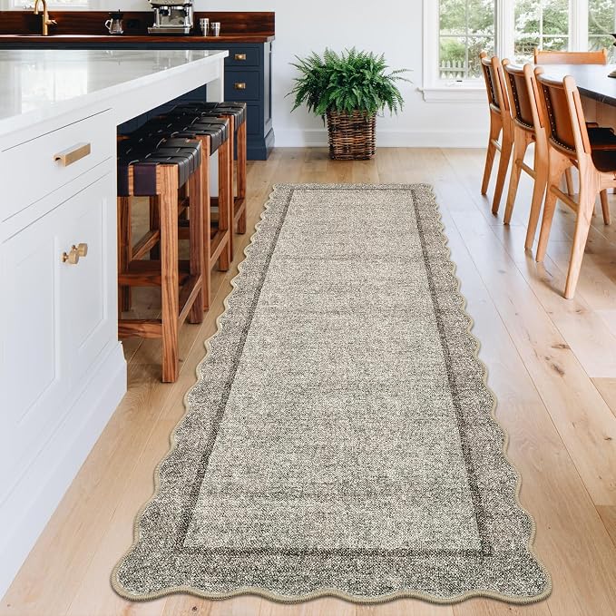 GarveeHome Scalloped Washable Runner Rug 2x8 Runner Modern Non Slip Kitchen by GarveeHome