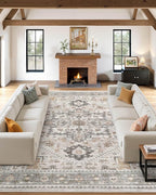 6x9 Vintage Area Rug: Washable Neutral Soft Non Slip Thin Large Floor Carpet - Image 3