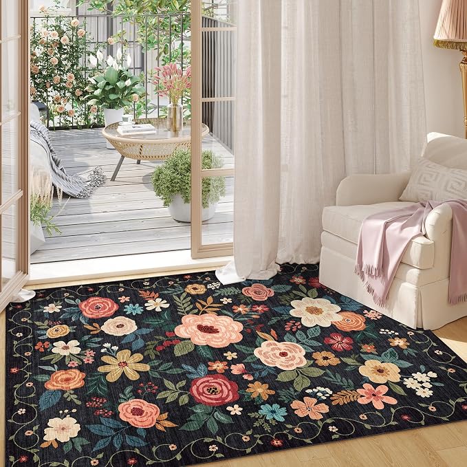 DUKINO 2x3 Rugs for Entryway, Floral Indoor Washable Door Mat, Non Slip Boho - Image 6