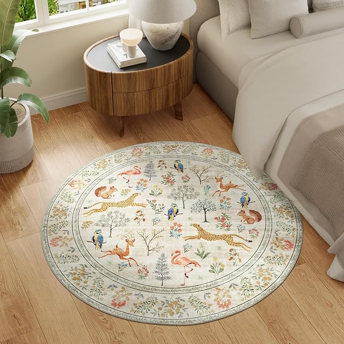 DUKINO 4ft Round Rug, Washable Round Area Rug, Non Slip Indoor Low Pile Animal - Image 6