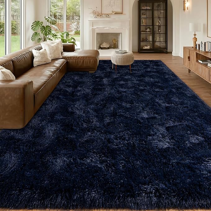 Navy Blue Rug for Living Room, 8x10 Large Fluffy Rugs for Bedroom, Soft Carpet by MUGORN