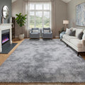 ONASAR 6x9 Area Rugs for Living Room, Large Tie-Dyed Light Grey Fluffy Shag Rug by ONASAR