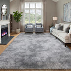 ONASAR 6x9 Area Rugs for Living Room, Large Tie-Dyed Light Grey Fluffy Shag Rug by ONASAR