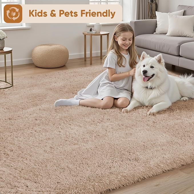 Area Rug for Living Room Bedroom: 9x12 Camel Soft Fluffy Shag Upgrade Non-Slip - Image 4