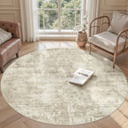 Soalmost 5x5 Beige Gray Round Rug 5ft Living Room Circle Rug Vintage Round Area by Soalmost