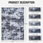 8x10 Area Rugs for Living Room Washable: Abstract Soft Thin Low Pile Black Rug - Image 2