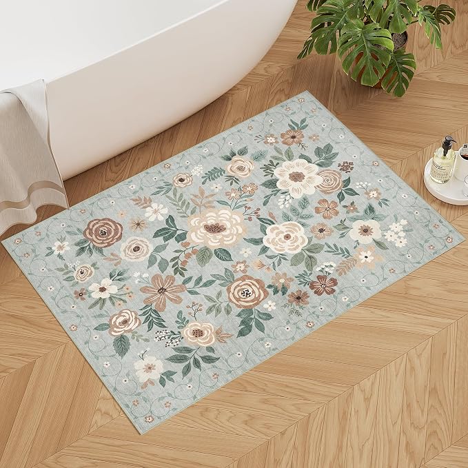 DUKINO 2x3 Rugs for Entryway, Floral Indoor Washable Door Mat, Non Slip Boho - Image 3