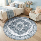 RELEANY Area Rugs Round 5ft Washable Non-Slip, Floral Vintage Distress by RELEANY