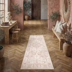 2x5 Washable Neutral Runner Rug Pink Vintage Hallway Kitchen Carpet Non-Slip - Image 3