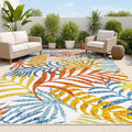 JONATHAN Y Tropics Palm Leaves Indoor Outdoor Area Rug 8X10 Cream/Orange by JONATHANY