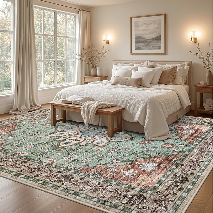 Area Rugs 9x12 Living Room Rug: Washable Rug Soft Vintage Distressed Floral - Image 4