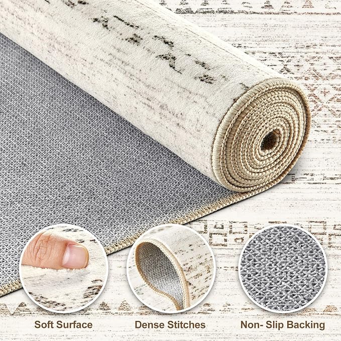 Nakagishi Area Rug Living Room Rugs: 7X9 Machine Washable Boho Large Neutral - Image 3