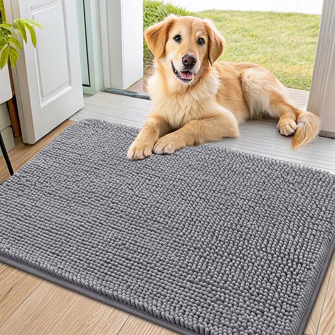 Smiry Dog Door Mat for Muddy Paws 34x21, Absorbent Dirt Trapper, Non-Slip by Smiry