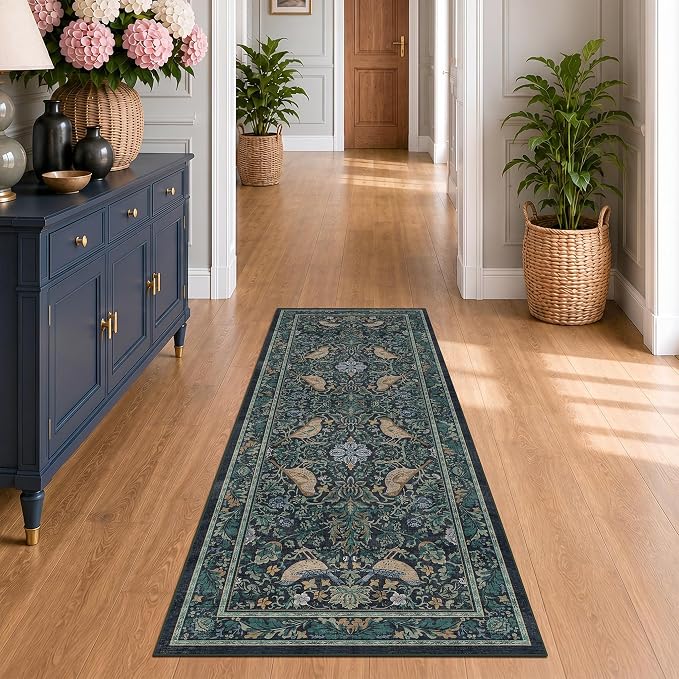 Botanical Bird 2x6 Entryway Rugs Indoor, Machine Washable Runner Rugs by HazoHaus