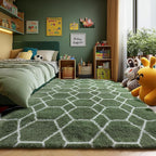 ONASAR Area Rugs for Bedroom Living Room, 4x6 Fluffy Olive Green and White - Image 6
