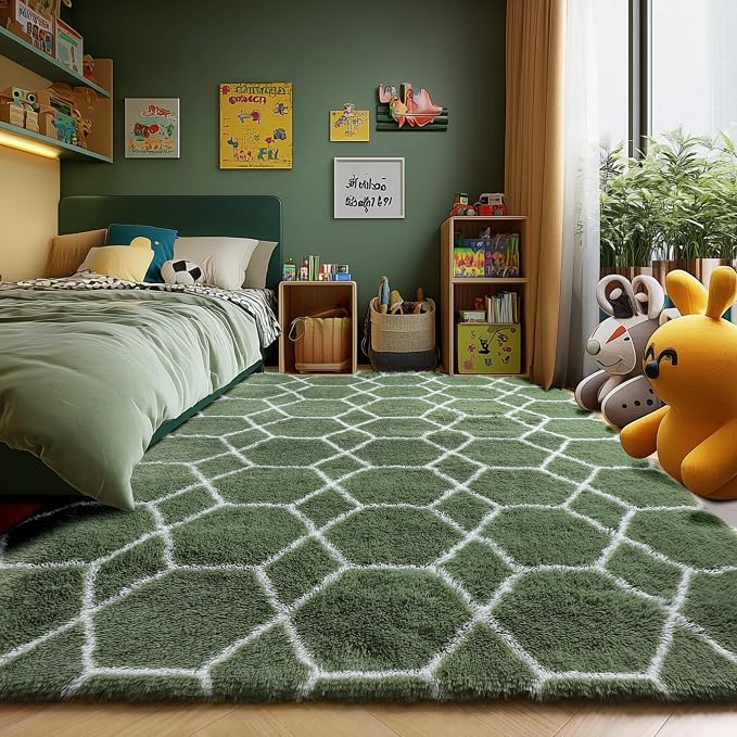 ONASAR Area Rugs for Bedroom Living Room, 4x6 Fluffy Olive Green and White - Image 6