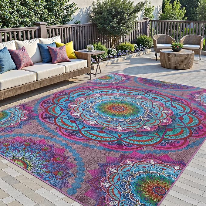 Arenarug Meditation Indoor Outdoor Rug 4x6 ft Mandala Pattern Rug Boho Style - Image 7