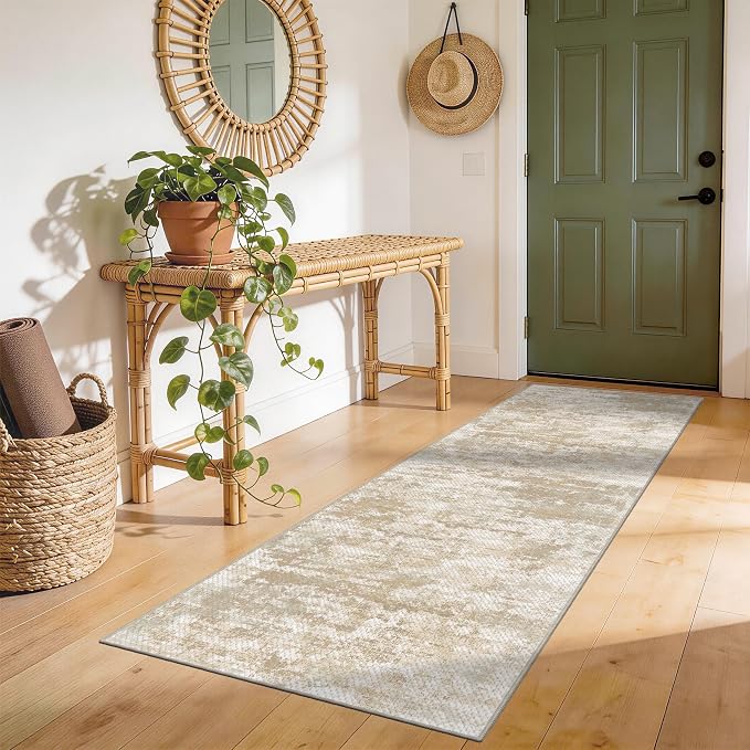Abstract Washable Runner Rug 2x6, Hallway Rug Non-Slip, Woven Non-Shedding Thin by TTelephant