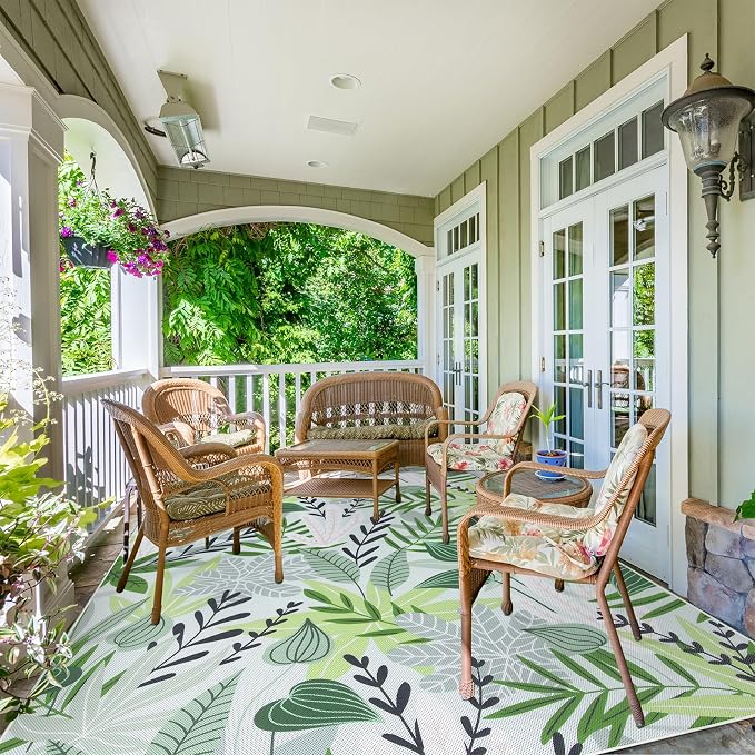 Lahome Leaf Indoor Outdoor Rugs, 6x9ft Non Slip Outdoor Patio Rug - Image 5