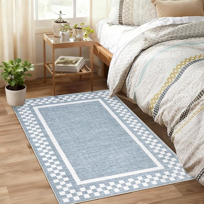 Small Area Rug 2x3 Modern Checkered Entry Rug Solid Color Scalloped Kitchen - Image 8